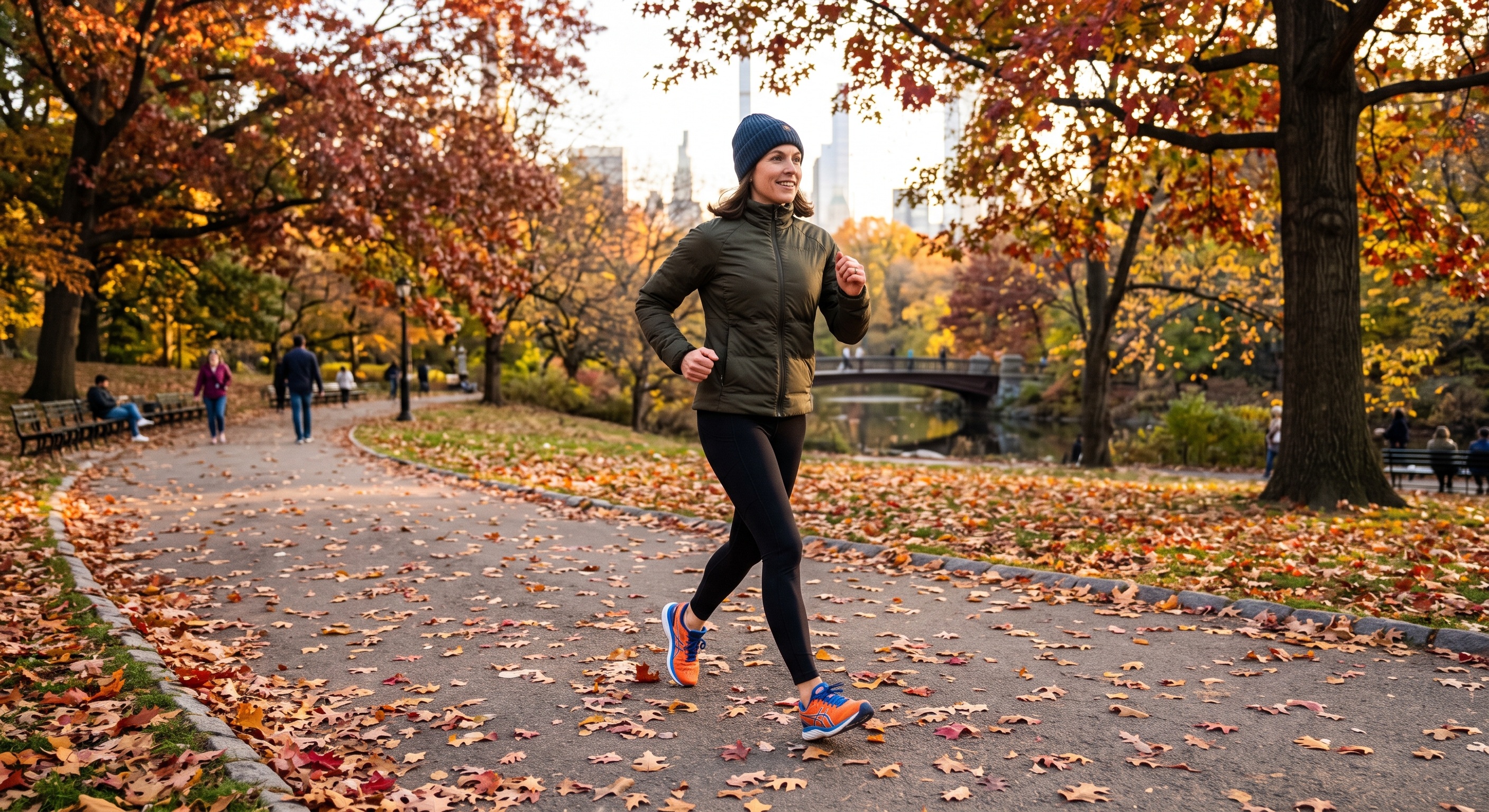 Woman jogging on outdoor autumn pathway
